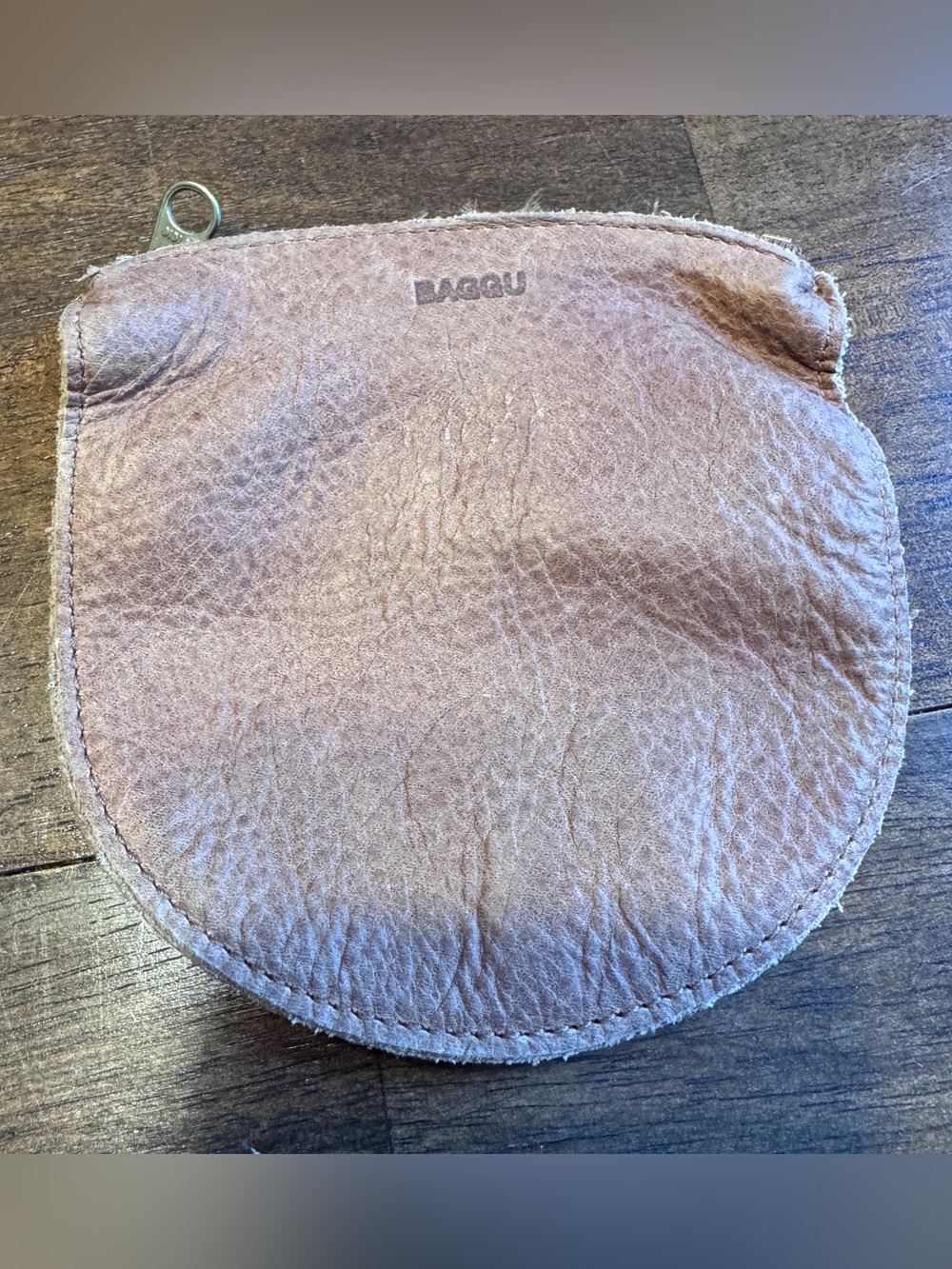 BAGGU Small U Pouch Coin Purse Natural Milled Leather Made USA Vintage